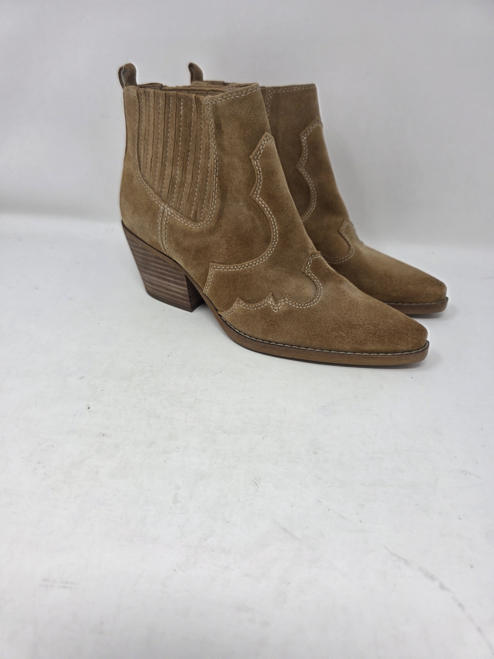 Sam Edelman West Suede Western Ankle Booties Tan Brown Pointed Toe Size 6.5